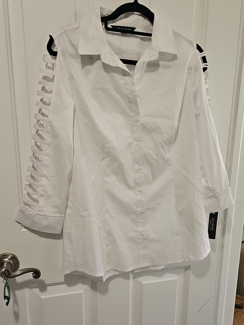 Women's Medium Zac & Rachel White Sleeve Button-Down Shirt New with Tags